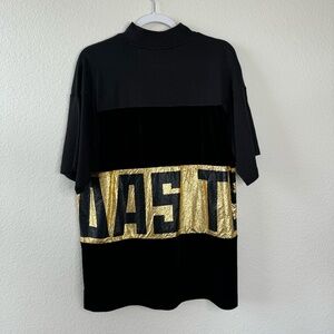 Adidas Top Women XS Black Velvet Gold Panel Pullover Shirt